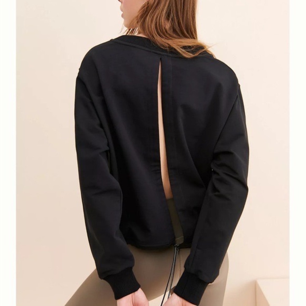 Varley Weston Black Open Split Back Long Sleeve Sweatshirt Crew Neck Small
